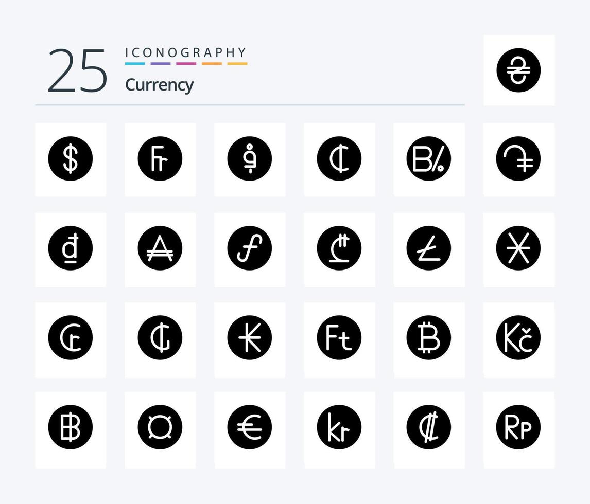 valuta 25 fast glyf ikon packa Inklusive pengar. cedis . utländsk. afghanistan vektor