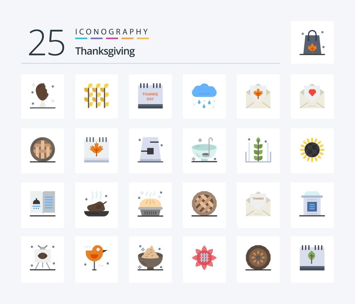 Thanksgiving 25 Flat Color Icon Pack inklusive Thanksgiving. Regen. Hirse. Wolke. Gebratener Truthahn vektor