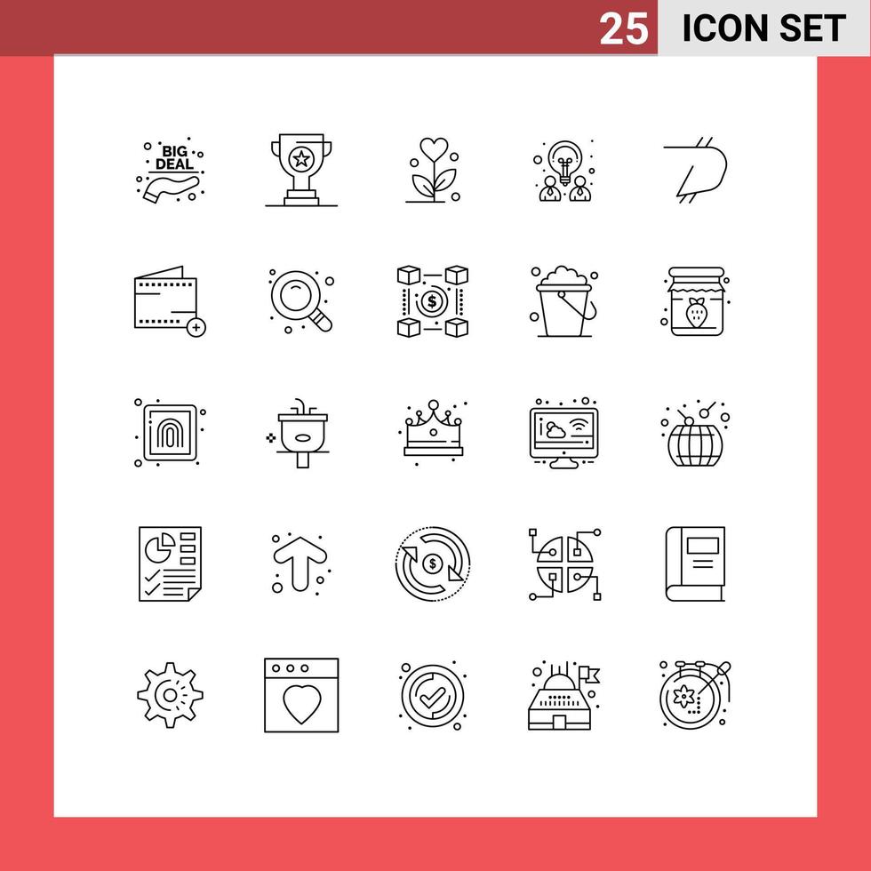 universelle Symbolsymbole Gruppe von 25 modernen Linien von Münzen Partnerschaft Liebe Idee kreative editierbare Vektordesign-Elemente vektor
