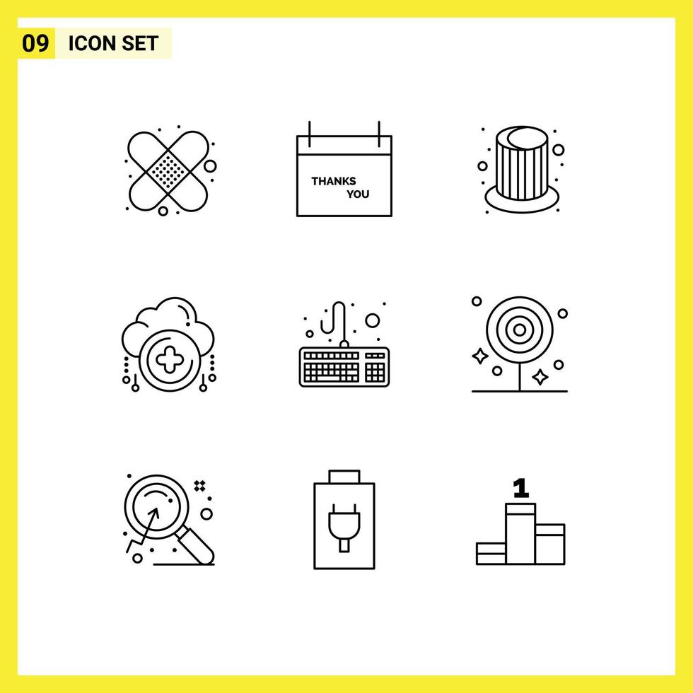 9 kreativ ikoner modern tecken och symboler av tangentbord dator hatt plus Lägg till redigerbar vektor design element