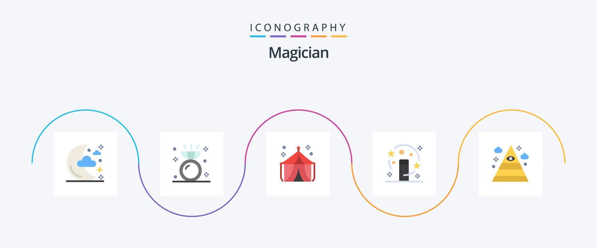 Magician Flat 5 Icon Pack inklusive Illuminaten. Transformation. Zirkus. Zauberer. Magie vektor