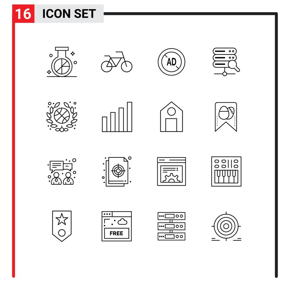 Mobile Interface Outline Set von 16 Piktogrammen analytischer Basketball-Blocker-Team-Server editierbarer Vektordesign-Elemente vektor