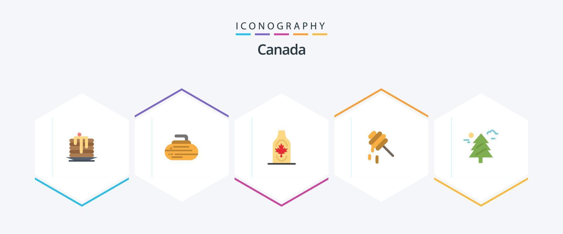 kanada 25 platt ikon packa Inklusive träd. honung. flaska. friska. lönn vektor