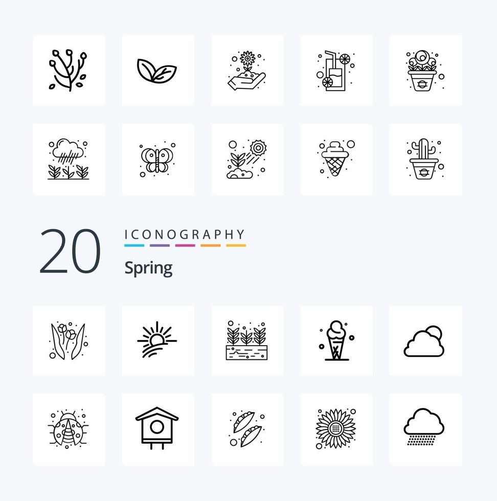 20 Spring Line Icon Pack wie Sun Sky Harvest Cone Cream vektor