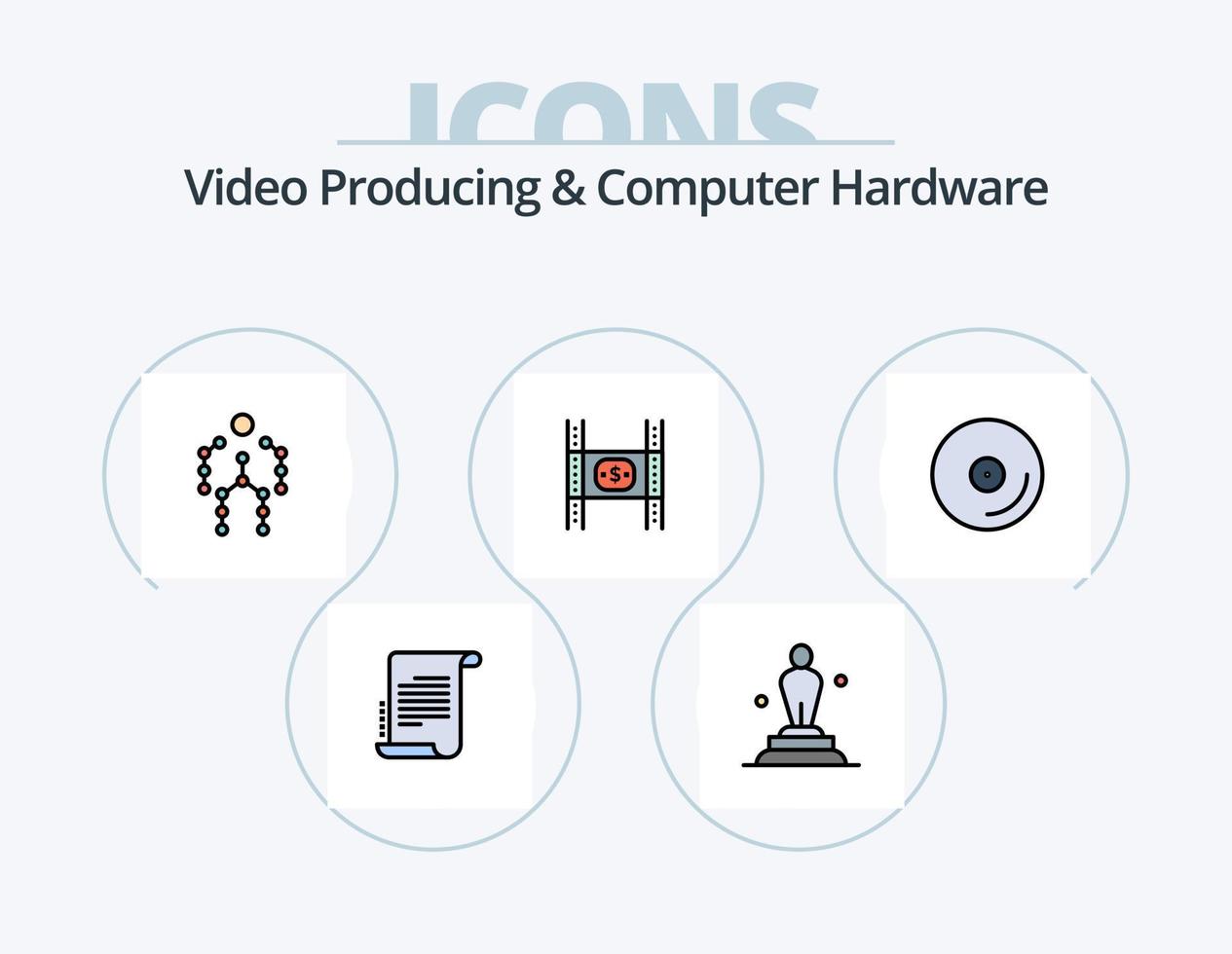 video producerar och dator hårdvara linje fylld ikon packa 5 ikon design. prata. person. handling. mänsklig. clapperboard vektor