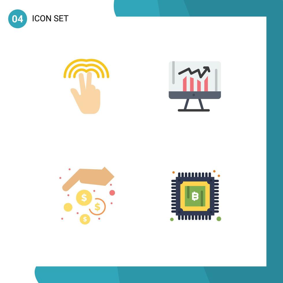 uppsättning av 4 vektor platt ikoner på rutnät för dubbel- finansiera flik Rapportera pengar redigerbar vektor design element