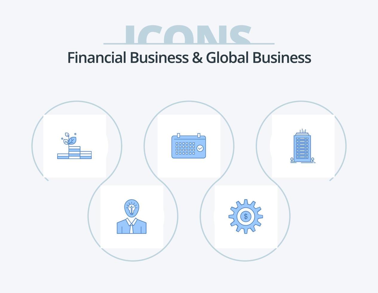 finansiell företag och global företag blå ikon packa 5 ikon design. tid. månad. Framgång. datum. Framgång vektor