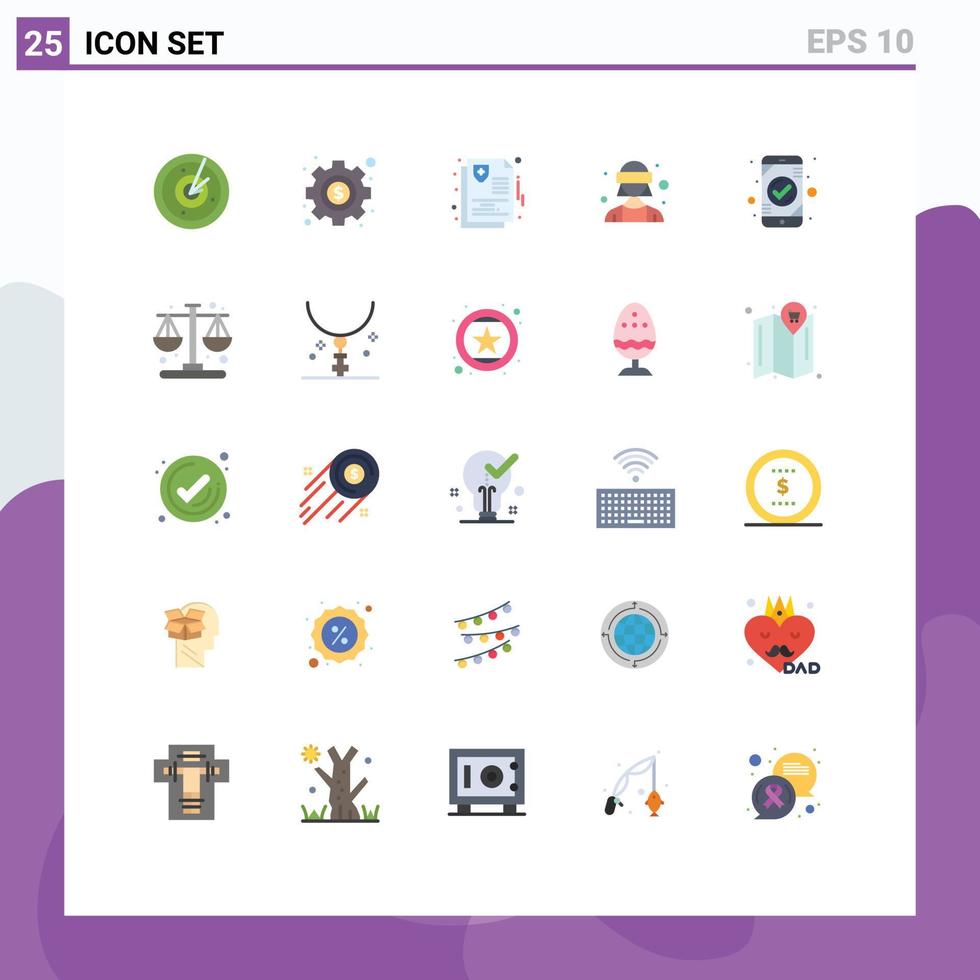 mobil gränssnitt platt Färg uppsättning av 25 piktogram av kolla upp app hälsa vr glasögon kvinna avatar redigerbar vektor design element