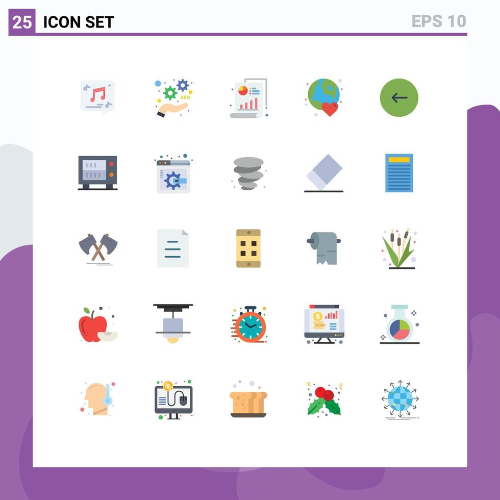 flacher farbsatz der mobilen schnittstelle mit 25 piktogrammen der tagwelt optimieren bearbeitbare vektordesignelemente des globusdiagramms vektor