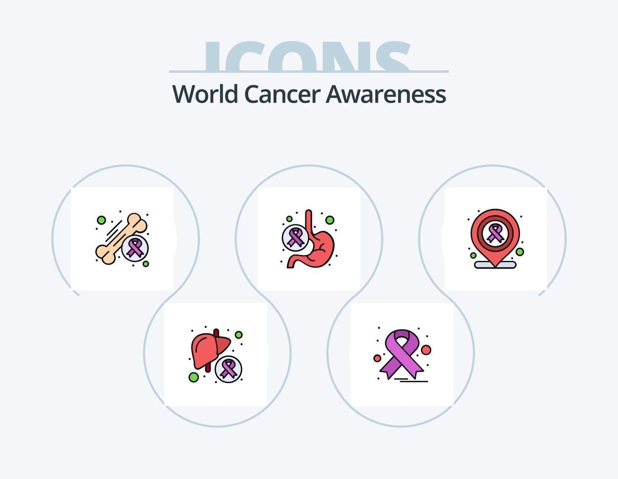 World Cancer Awareness Line gefüllt Icon Pack 5 Icon Design. Krebs. Bewusstsein. Labor. medizinisch. Krankenhaus vektor