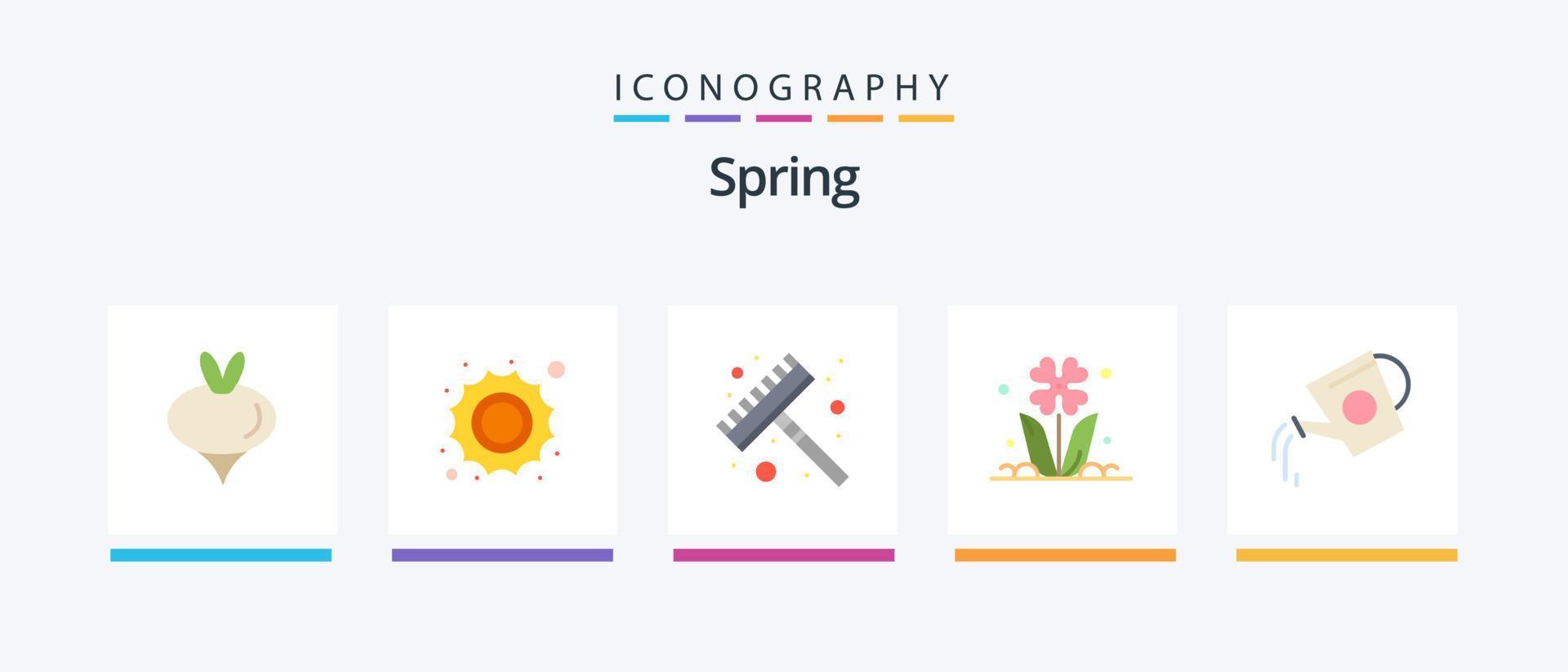 Spring Flat 5 Icon Pack inklusive Getränk. Rose. Rechen. Natur. Blumen. kreatives Symboldesign vektor