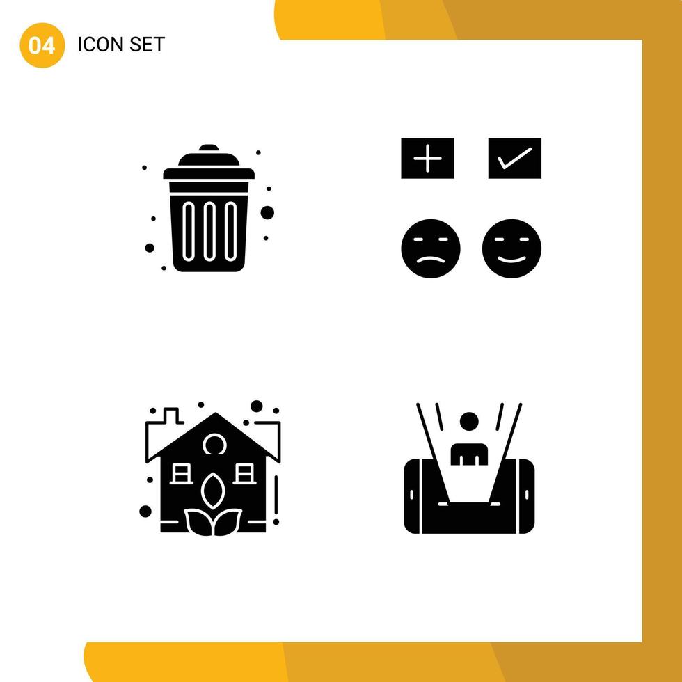 grupp av 4 fast glyfer tecken och symboler för soptunna egendom återvinna ledsen växt redigerbar vektor design element