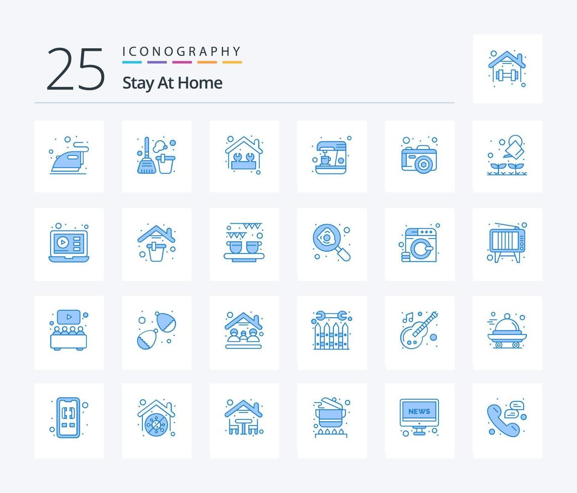 stanna kvar på Hem 25 blå Färg ikon packa Inklusive Foto. kaffe tillverkare. Hem reparera. maskin. kaffe vektor