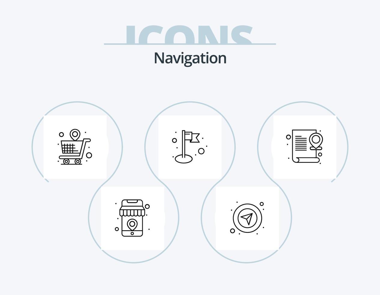 Navigationszeilen-Icon-Pack 5 Icon-Design. Karte. Buchseite. Kompass. dokumentieren. Karte vektor