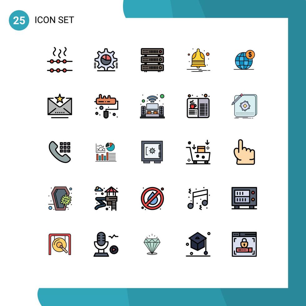 användare gränssnitt packa av 25 grundläggande fylld linje platt färger av global larm databas anmäla klocka redigerbar vektor design element
