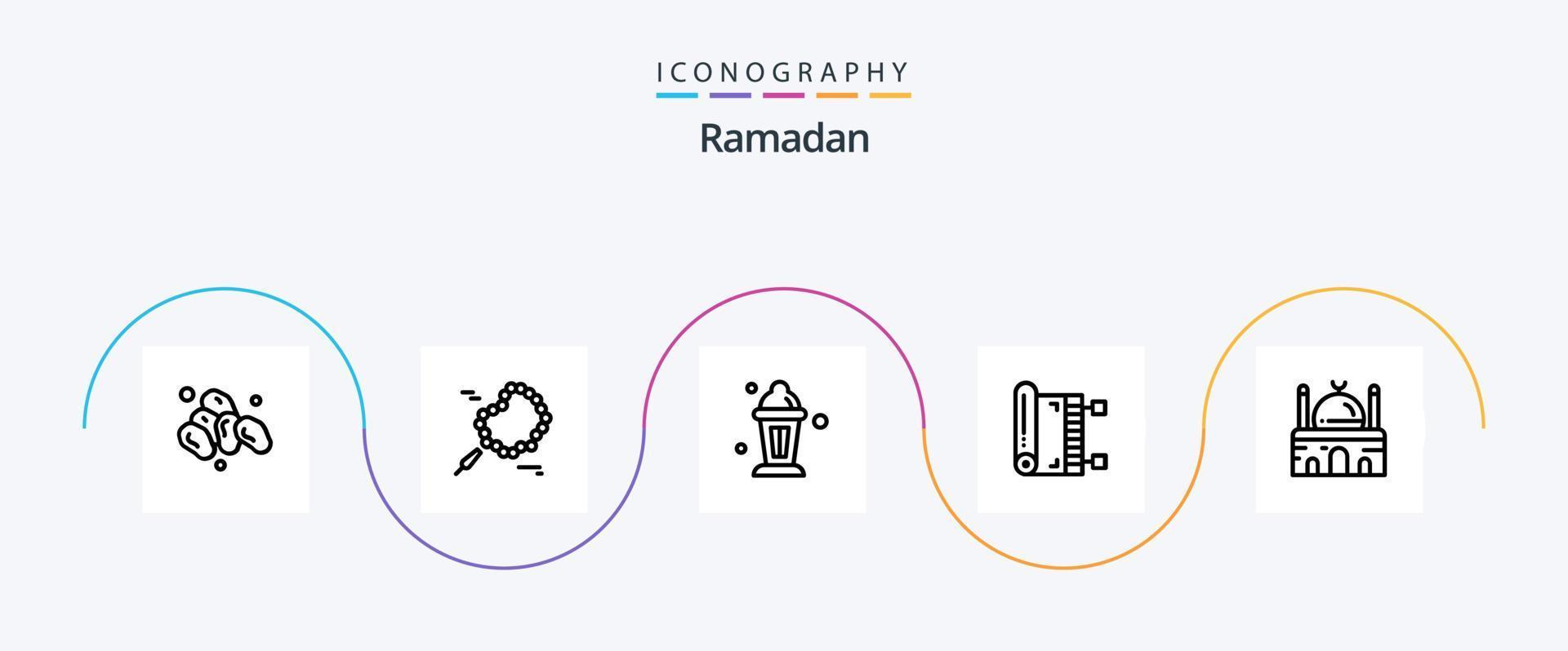 ramadan linje 5 ikon packa Inklusive bön . matta . islam . ramadan vektor