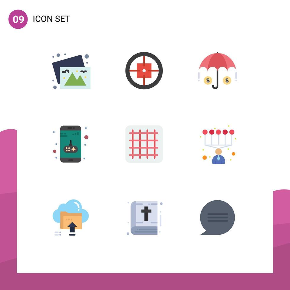 9 universelle flache Farbzeichen Symbole für bearbeitbare Vektordesign-Elemente der Layout-App für mobile Zielspiele vektor