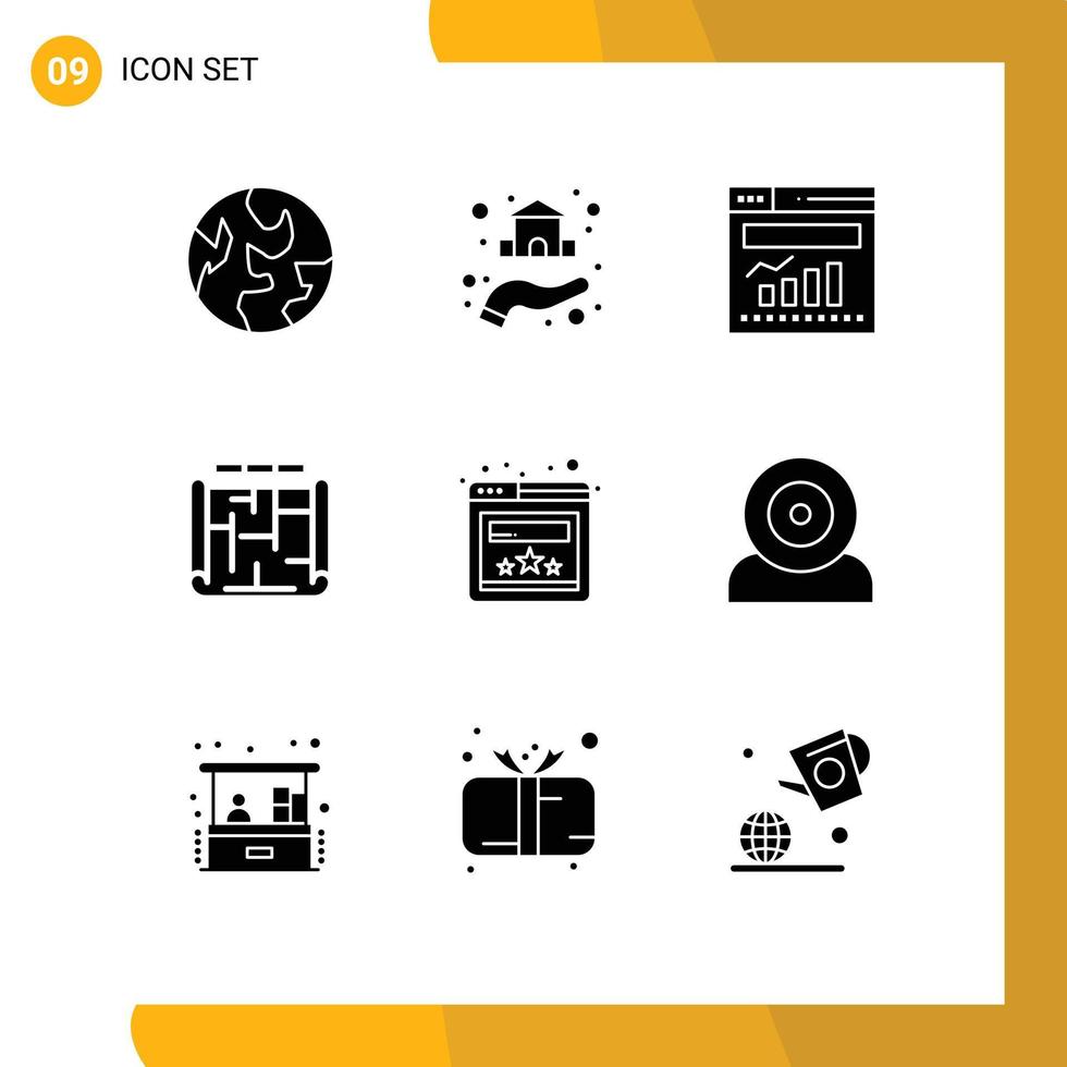 9 universell fast glyf tecken symboler av hemsida browser Graf egendom plan redigerbar vektor design element