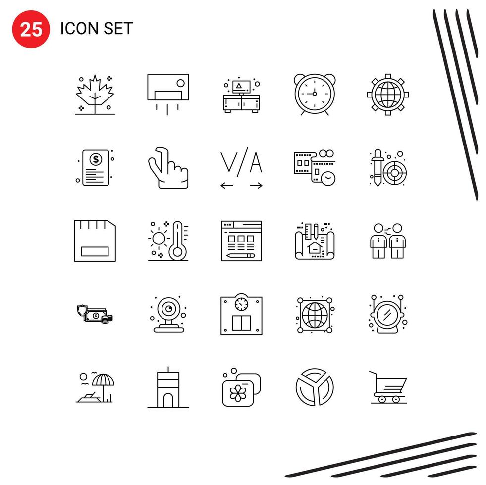 moderner Satz von 25 Linien und Symbolen wie Browser-Timer-Kabinett-Stechuhr bearbeitbare Vektordesign-Elemente vektor