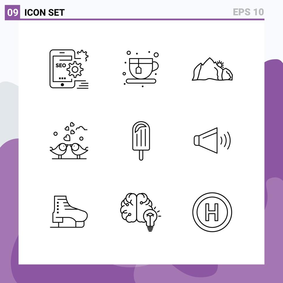 mobil gränssnitt översikt uppsättning av 9 piktogram av bröllop kärlek kulle hjärtan scen redigerbar vektor design element