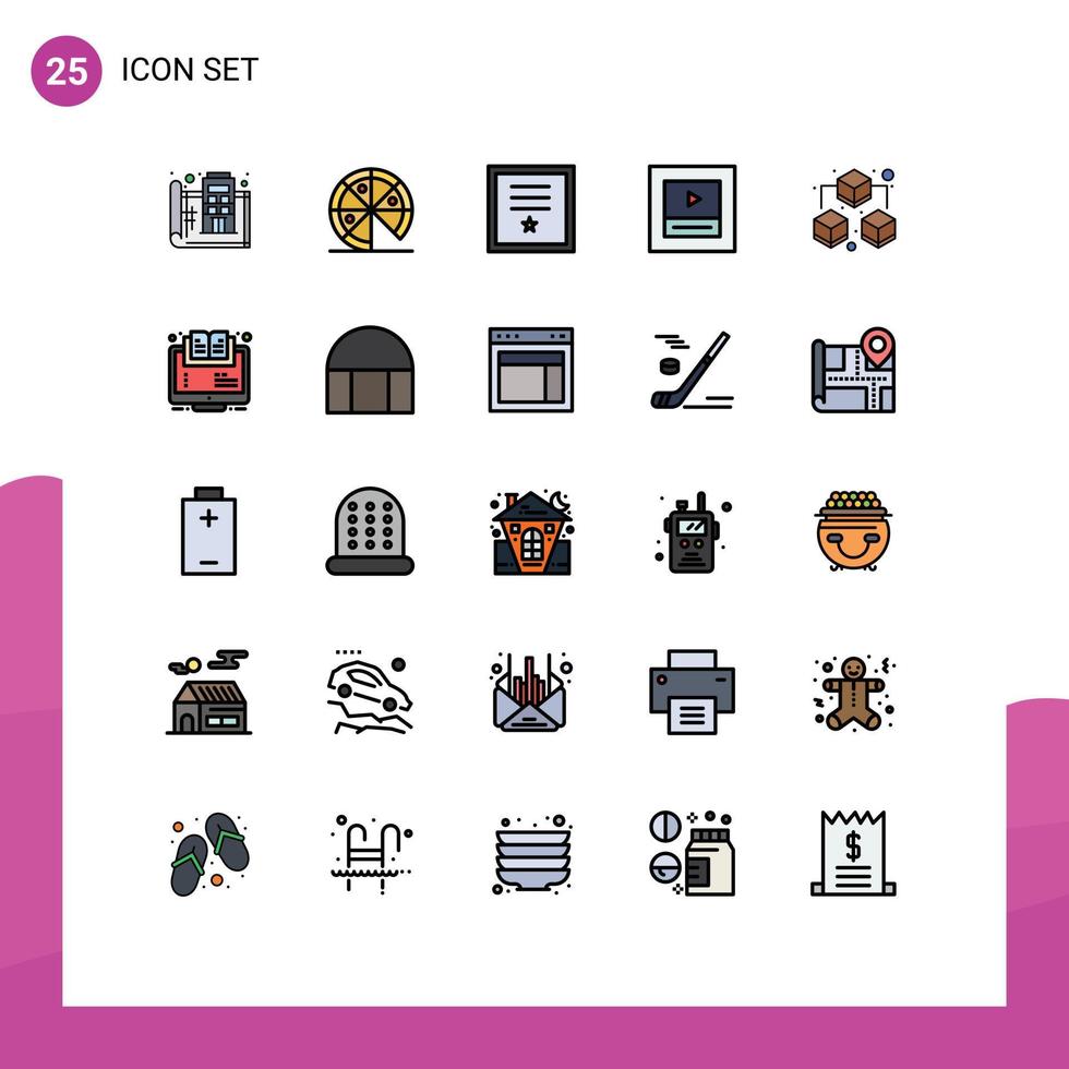 25 tematiska vektor fylld linje platt färger och redigerbar symboler av data trådmodell märken spelare stämpel redigerbar vektor design element