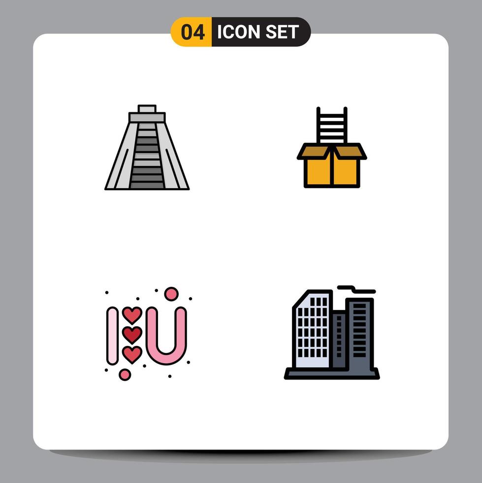 universell ikon symboler grupp av 4 modern fylld linje platt färger av chichen itza kärlek logotyp låda klättra byggnad redigerbar vektor design element
