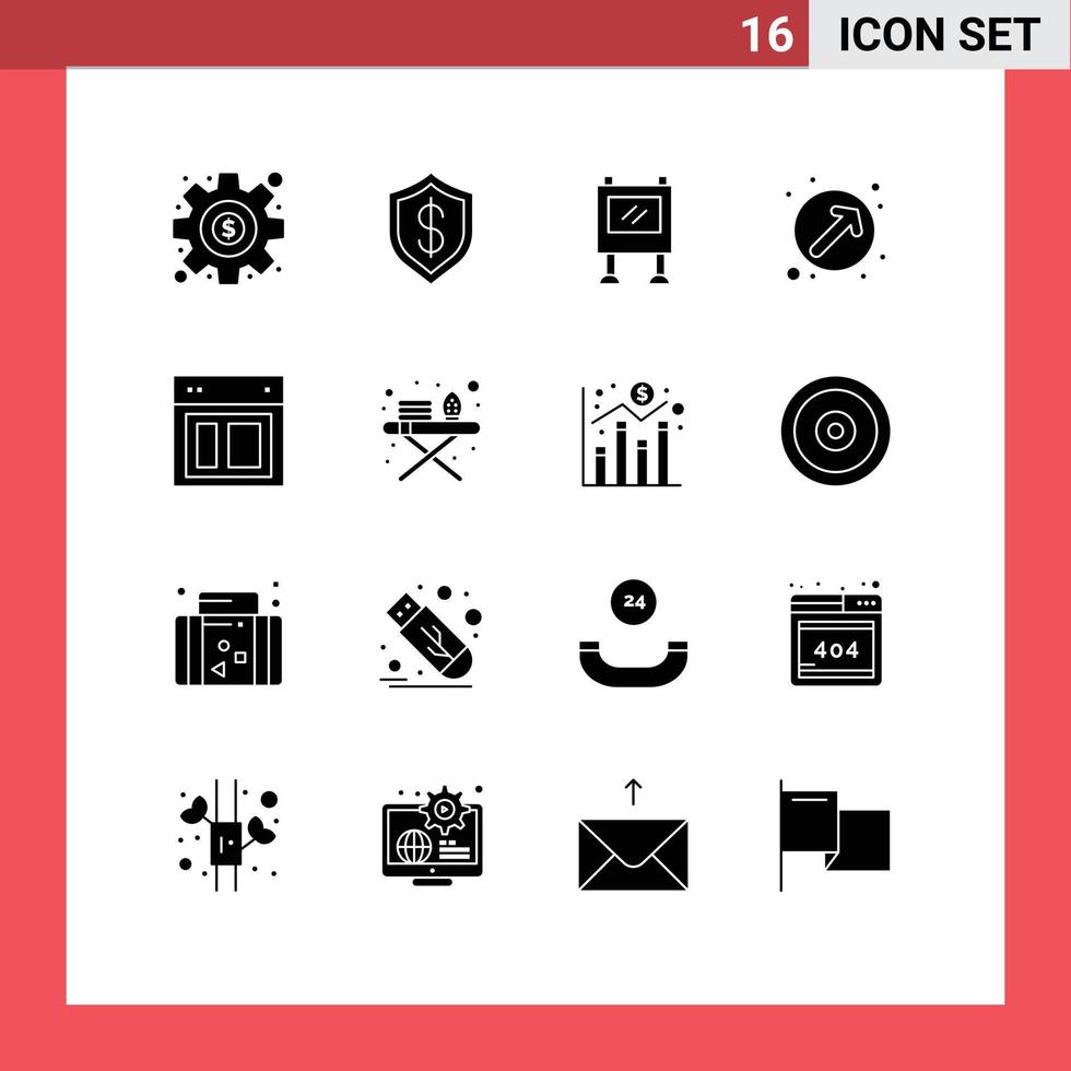 16 solides Glyphenkonzept für mobile Websites und Apps Layout nach oben rechts Werbezeiger Pfeil editierbare Vektordesign-Elemente vektor