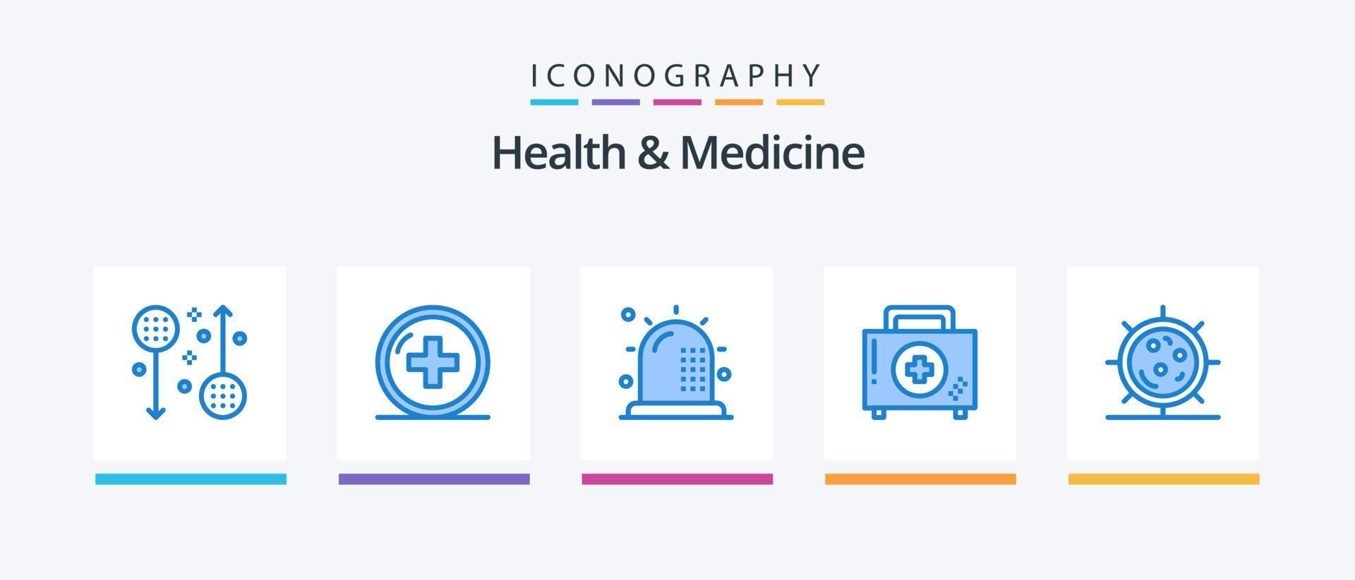 hälsa och medicin blå 5 ikon packa Inklusive sjukdom. hjälpa. medicin. hälsa. kondition. kreativ ikoner design vektor