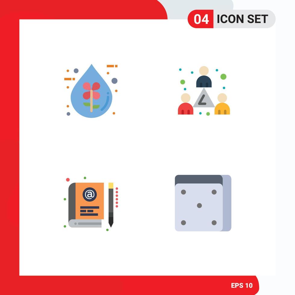Stock Vector Icon Pack mit 4 Zeilenzeichen und Symbolen für Bio-Buch, umweltfreundliche Mitarbeiterzahl und editierbare Vektordesign-Elemente