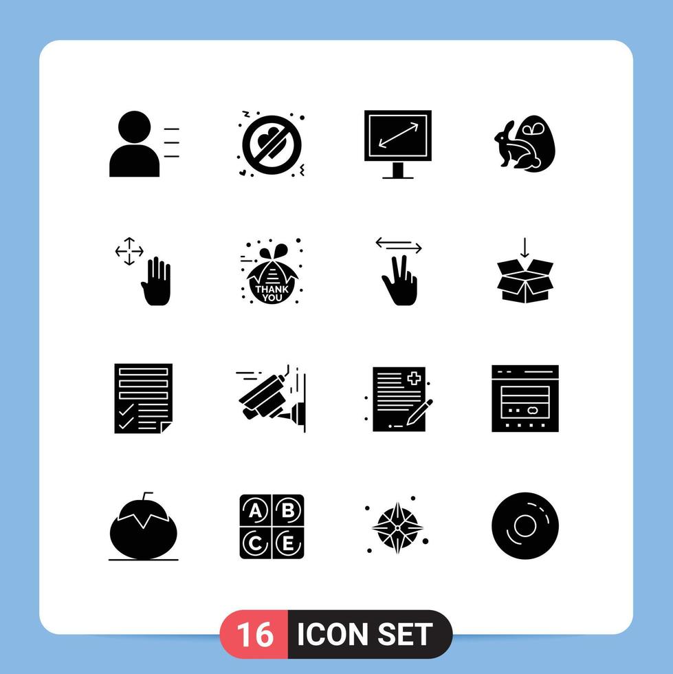 Gruppe von 16 modernen soliden Glyphen, die für Hold-Hand-Cursor-Display-Hand-Ostern-editierbare Vektordesign-Elemente festgelegt wurden vektor