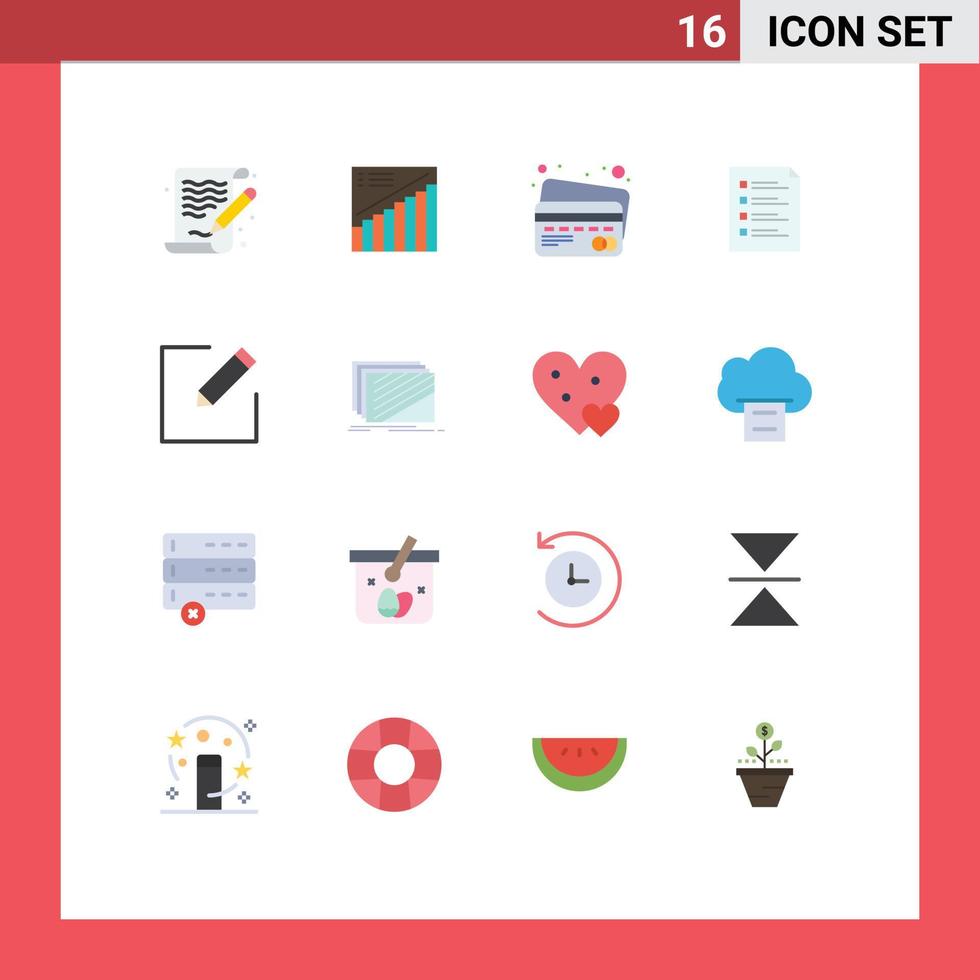 16 universelle flache Farbschilder Symbole der Aufgabenliste Verkaufsdatei Checkliste editierbares Paket kreativer Vektordesign-Elemente vektor