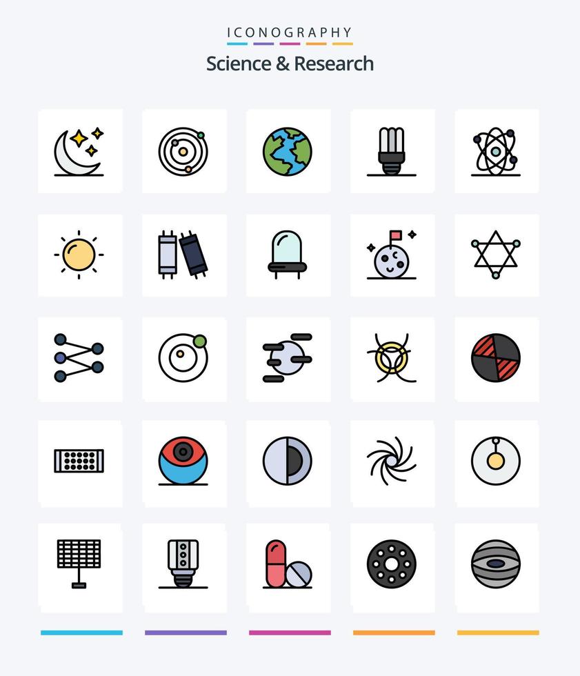 kreativ vetenskap 25 linje fylld ikon packa sådan som halogen. helios. värld. vetenskap. atom vektor