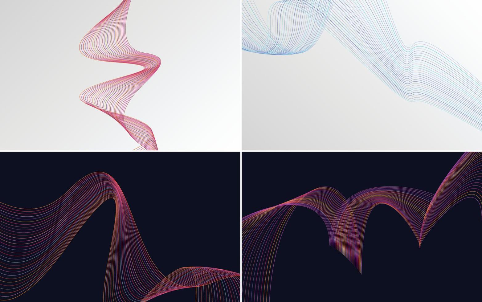 Unser Set aus 4 Vektorlinien-Hintergründen enthält abstrakte Wellenlinien vektor