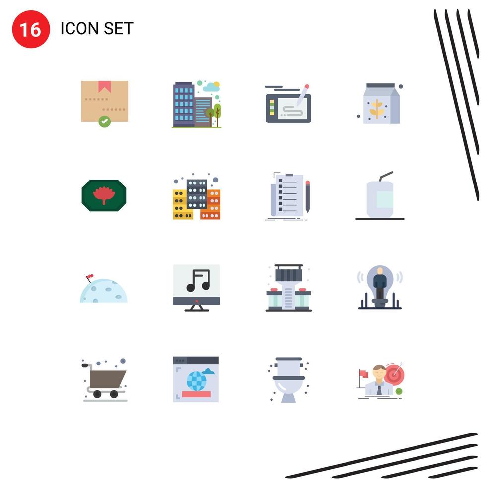 Piktogramm-Set aus 16 einfachen flachen Farben von Bangladesch Label Pack Office Food Drawing editierbare Packung kreativer Vektordesign-Elemente vektor