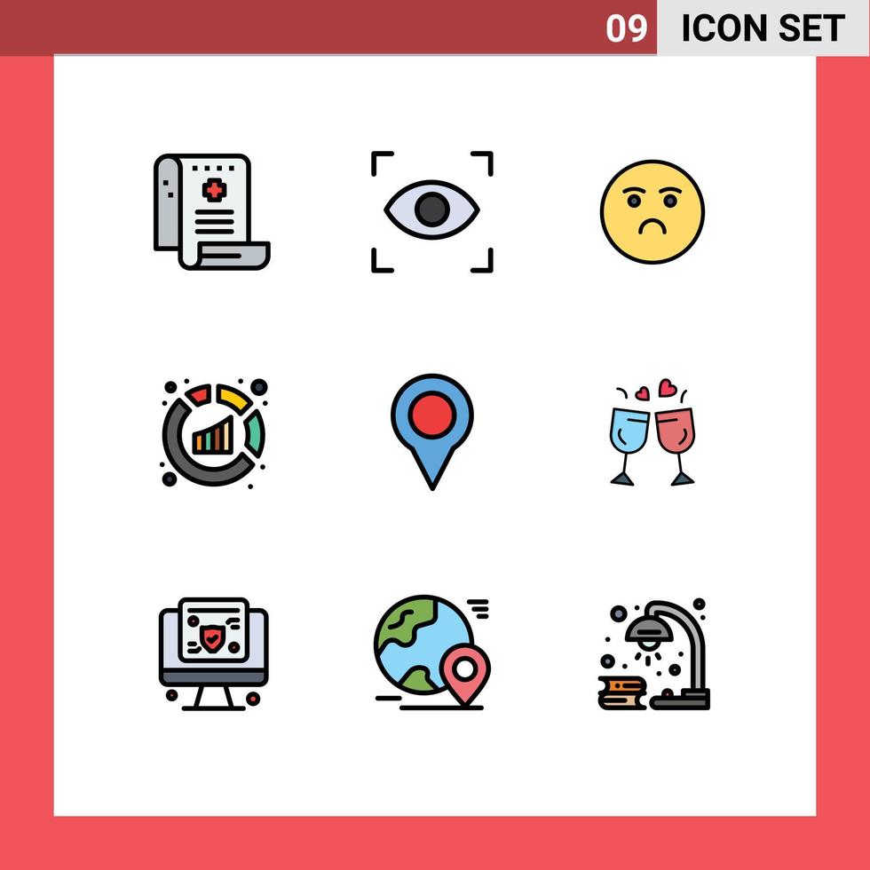 Satz von 9 Vektor-Fülllinien-Flachfarben im Raster für die Kartenanalyse Emoji-Verkaufsanalysen editierbare Vektordesign-Elemente vektor