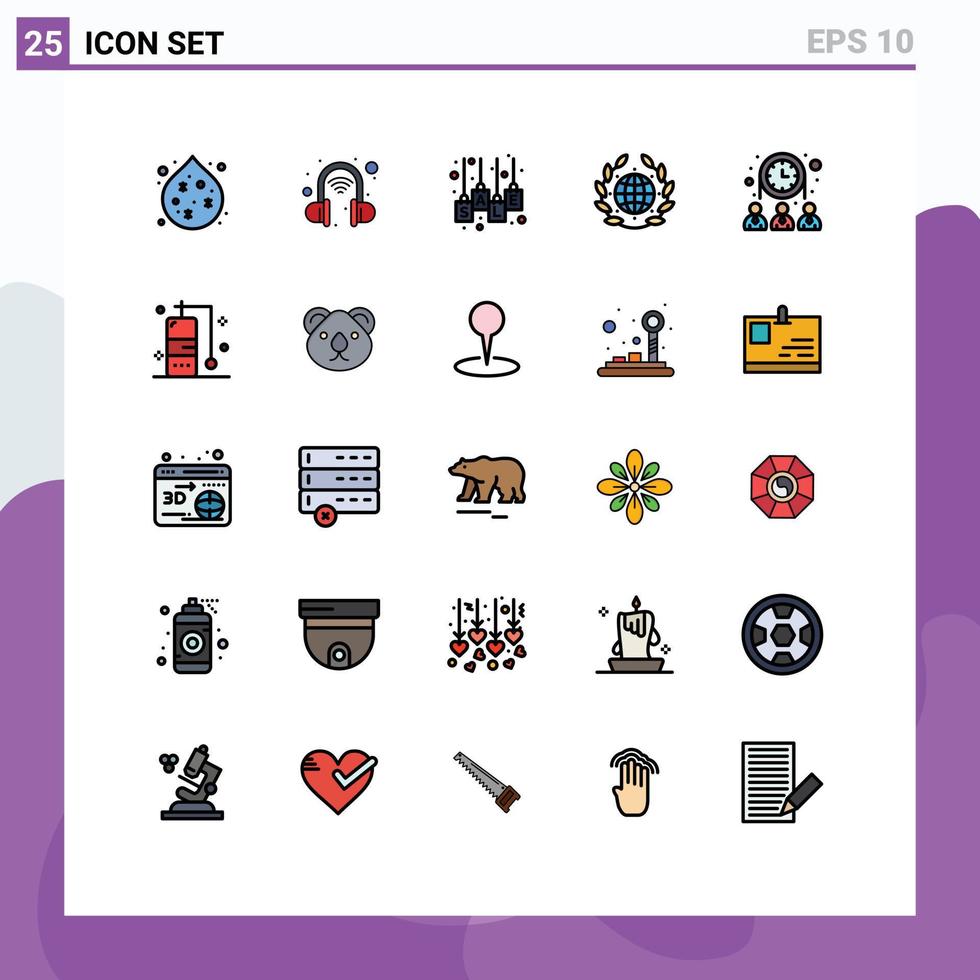 mobil gränssnitt fylld linje platt Färg uppsättning av 25 piktogram av team grupp försäljning värld grön redigerbar vektor design element