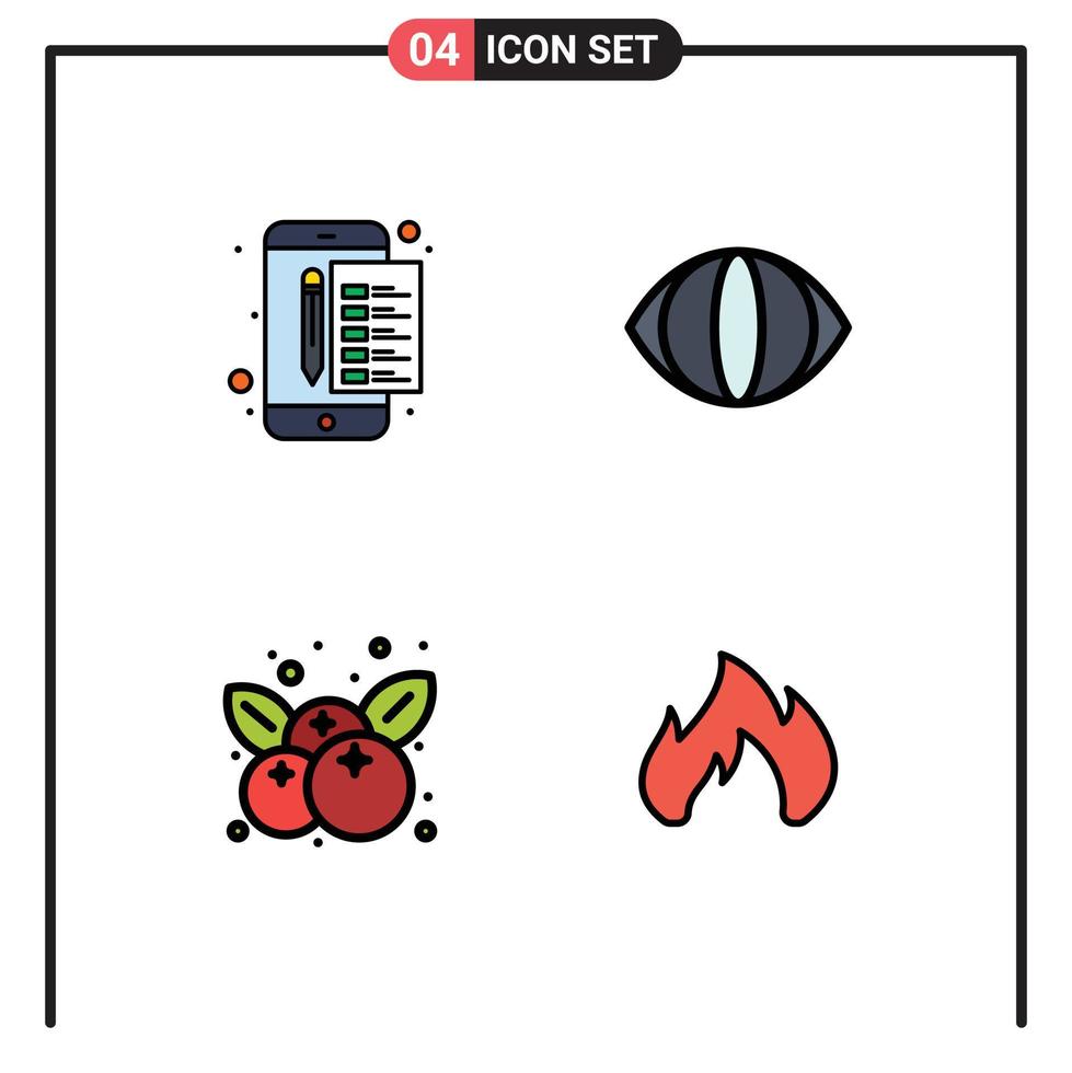 Stock Vector Icon Pack mit 4 Zeilenzeichen und Symbolen für Archivfruchtstempel Gesicht Kirschen editierbare Vektordesign-Elemente