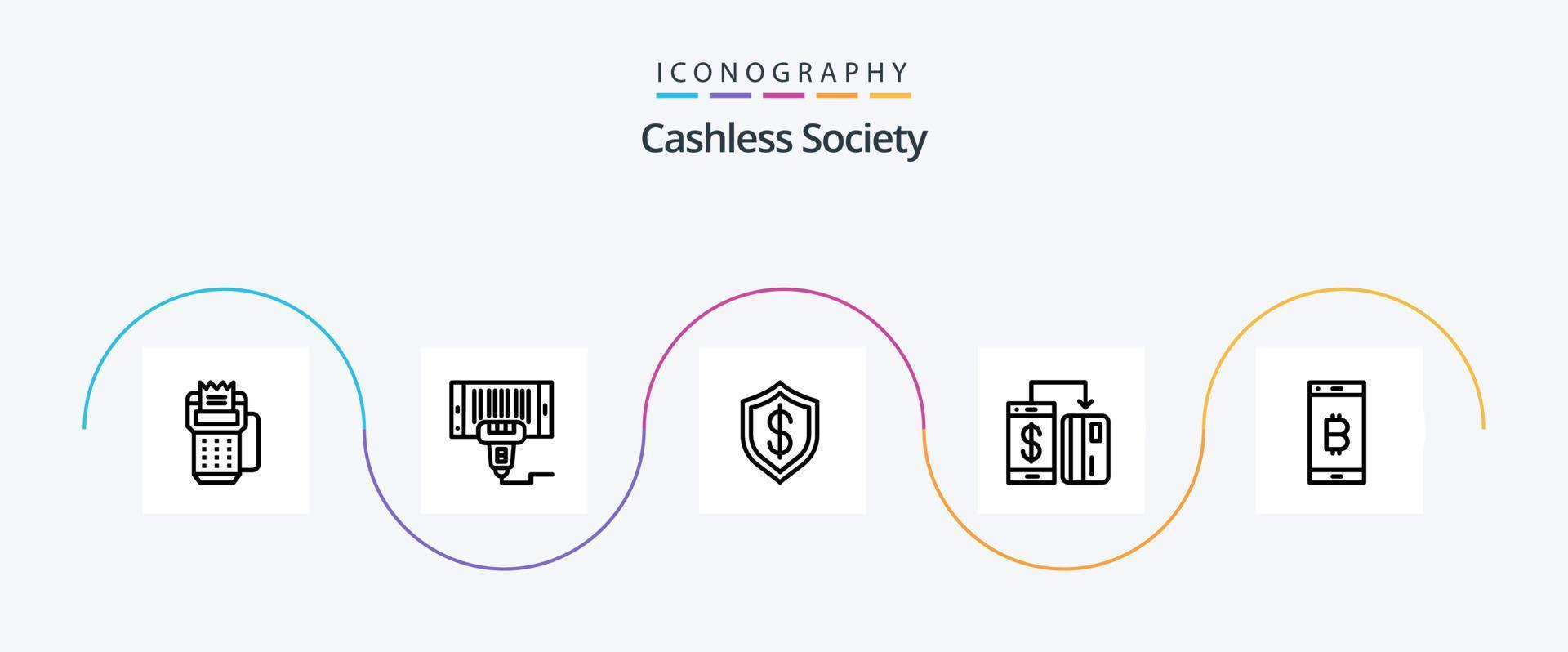 Cashless Society Line 5 Icon Pack inklusive Maschine. bargeldlos. Scan. Technologie. Cyber vektor