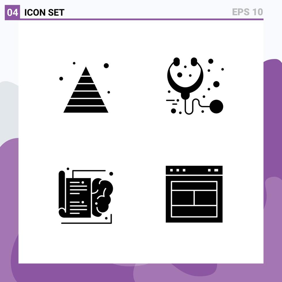 moderner Satz von 4 soliden Glyphen und Symbolen wie bearbeitbare Vektordesign-Elemente für medizinisches Lernen der Geschäftsgehirnpyramide vektor