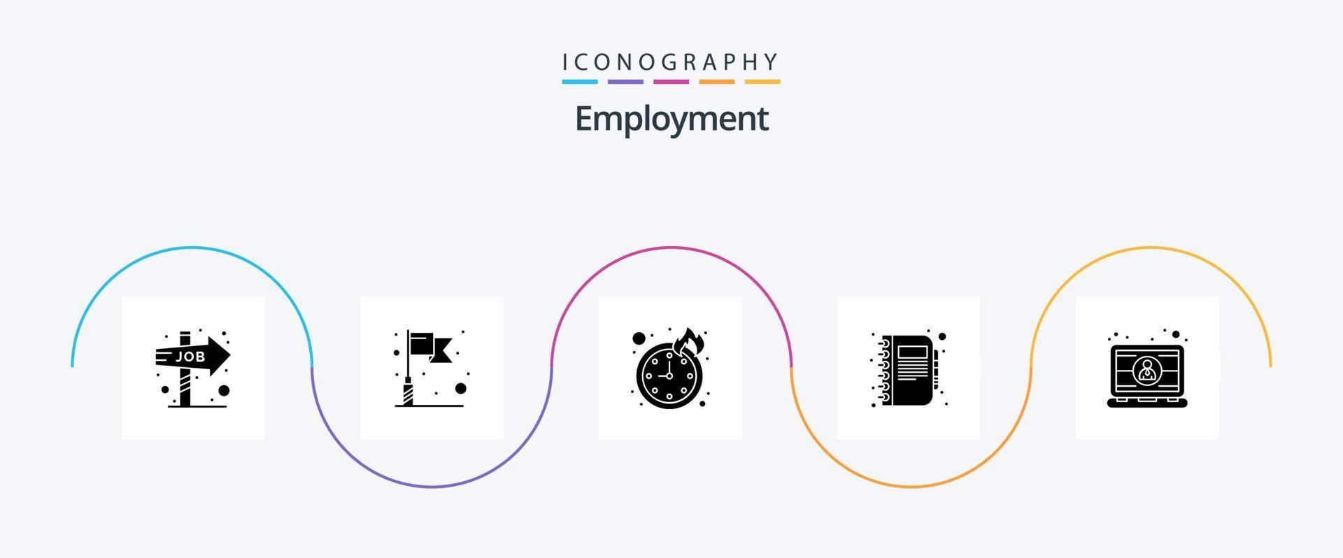 Beschäftigung Glyphe 5 Icon Pack inklusive Ingenieur. Computer. Zeit. Notiz. Kopieren vektor