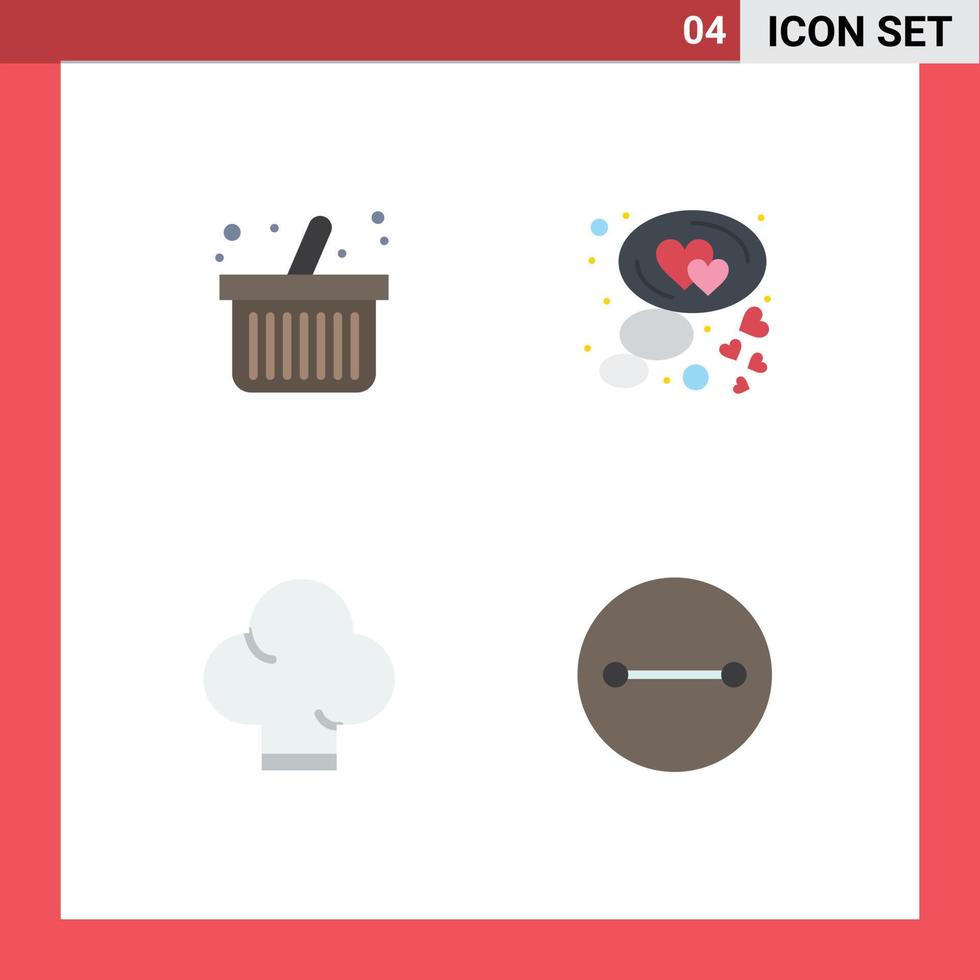 4 flaches Icon-Konzept für mobile Websites und Apps Warenkorb-Hut-Chat-Blasen-Überzeugungen editierbare Vektordesign-Elemente vektor