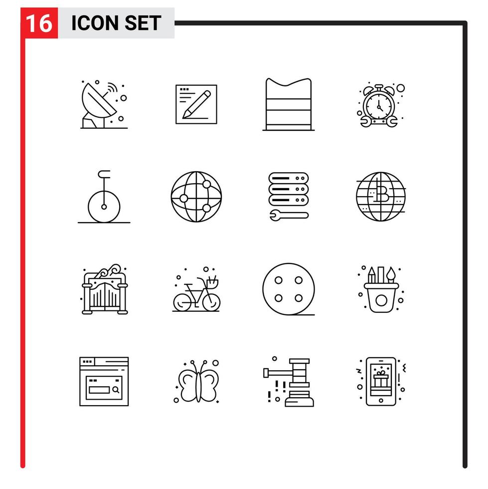 16 universelle Gliederungszeichen Symbole der Zirkusuhr Bildung Timer Web editierbare Vektordesign-Elemente vektor