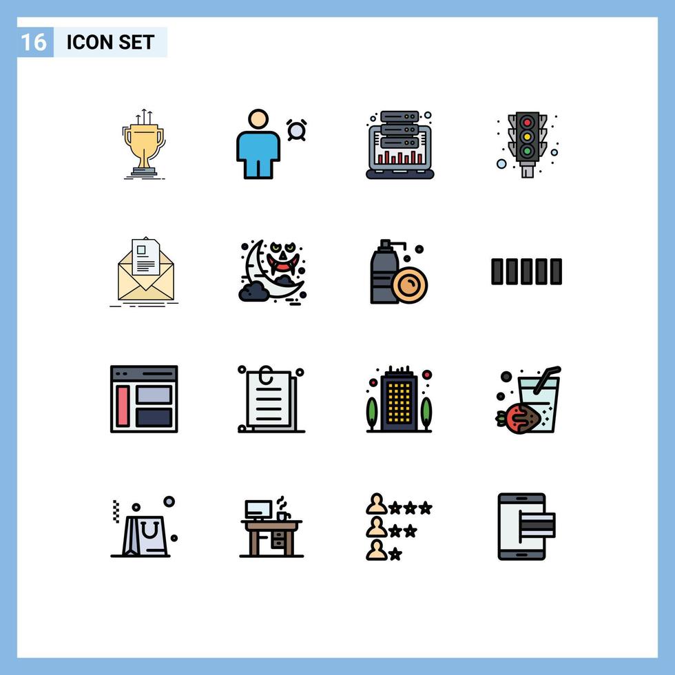 uppsättning av 16 kommersiell platt Färg fylld rader packa för trafik ljus mänsklig webb värd redigerbar kreativ vektor design element