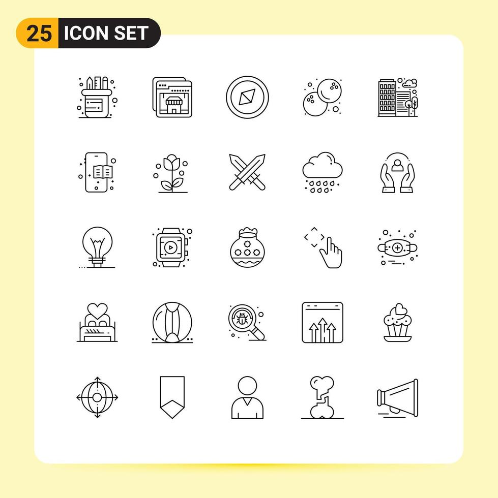 uppsättning av 25 modern ui ikoner symboler tecken för mobil hus orientering stad frukt redigerbar vektor design element