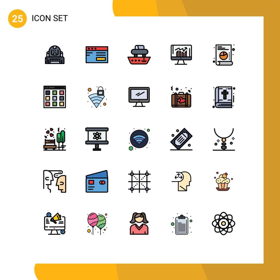 25 gefüllte Linien flaches Farbkonzept für mobile Websites und Apps kpi-Grafik Schule Business Transport editierbare Vektordesign-Elemente vektor