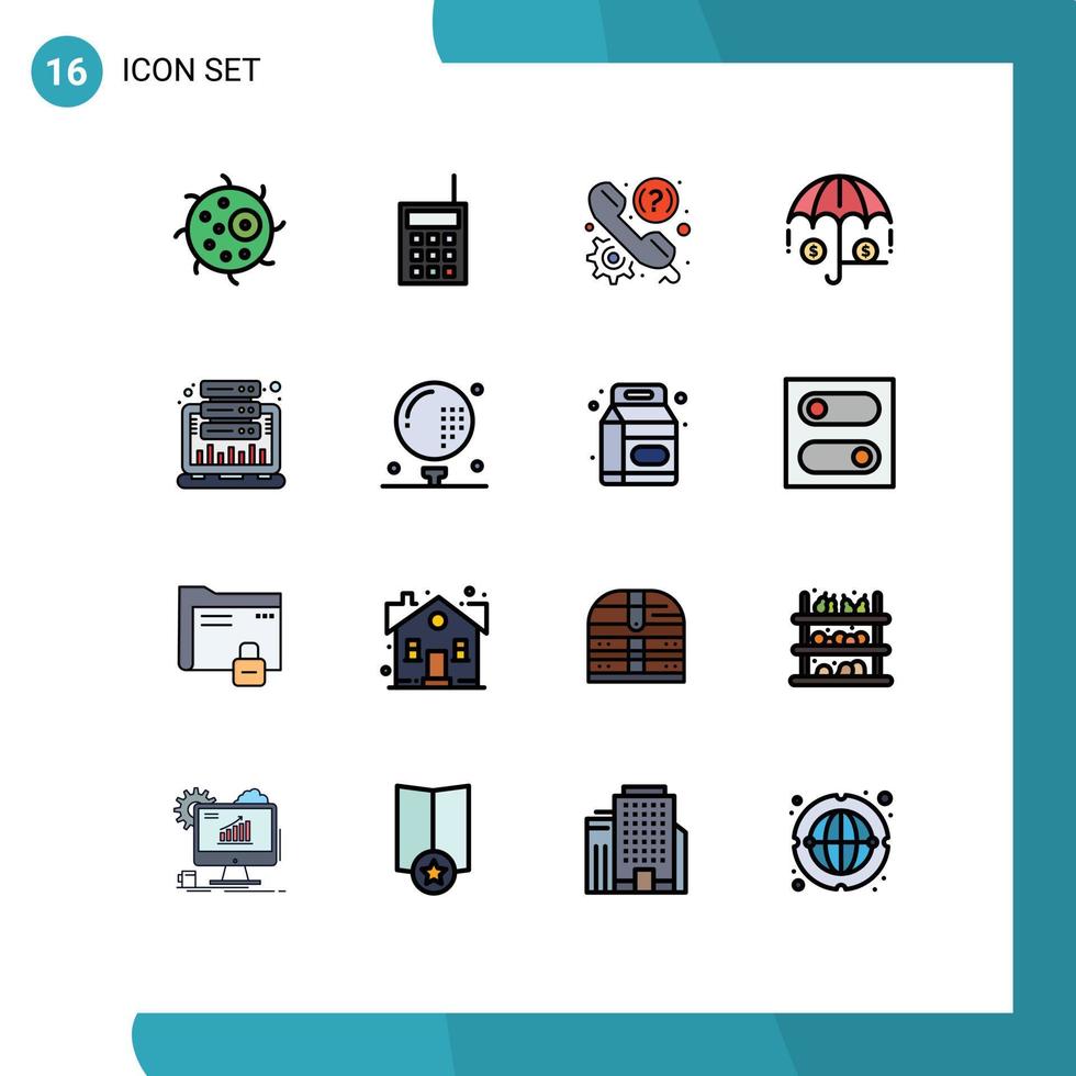 satz von 16 vektorflachen farbgefüllten linien auf raster zur analyse versicherung walkie finanztelefon editierbare kreative vektordesignelemente vektor