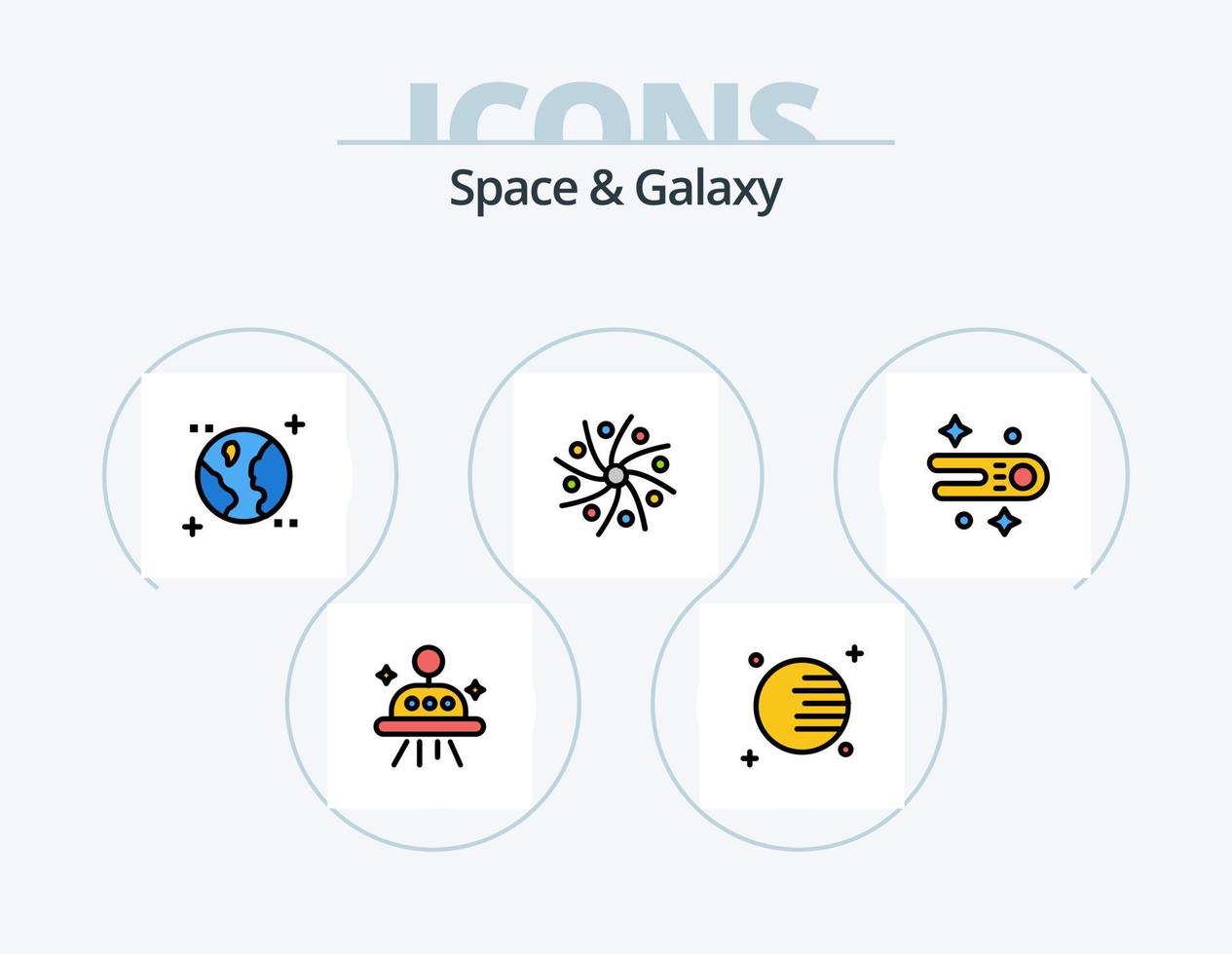 Raum und Galaxienlinie gefüllt Icon Pack 5 Icon Design. Roboter. Raum. Orbit. Universum. Planet vektor