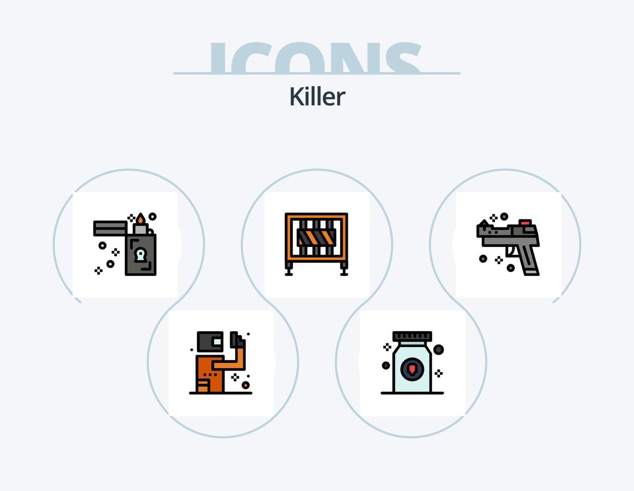 Killerlinie gefüllt Icon Pack 5 Icon Design. kriminell. Schädel. Bandit. Form. Knochen vektor