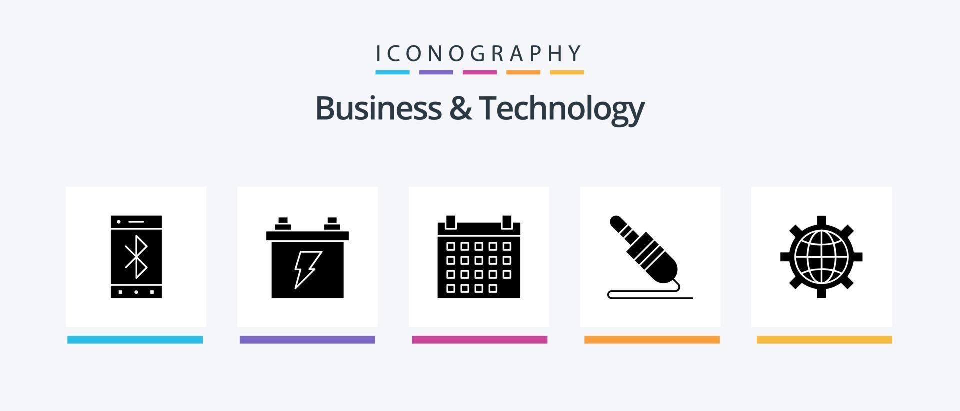 business and technology glyph 5 icon pack inklusive configure. Technologie. Kalender. Stift. Audio Kabel. kreatives Symboldesign vektor