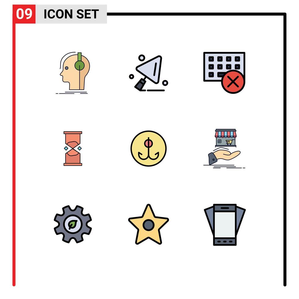 Satz von 9 kommerziellen Filledline-Flachfarbpaketen für Sanduhr-Computer Zeit Tastatur editierbare Vektordesign-Elemente vektor